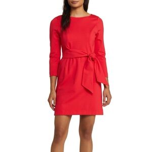 Lilly Pulitzer Leighton Dress 3/4 Sleeve Red Sheath Tie Front Ponte size Medium